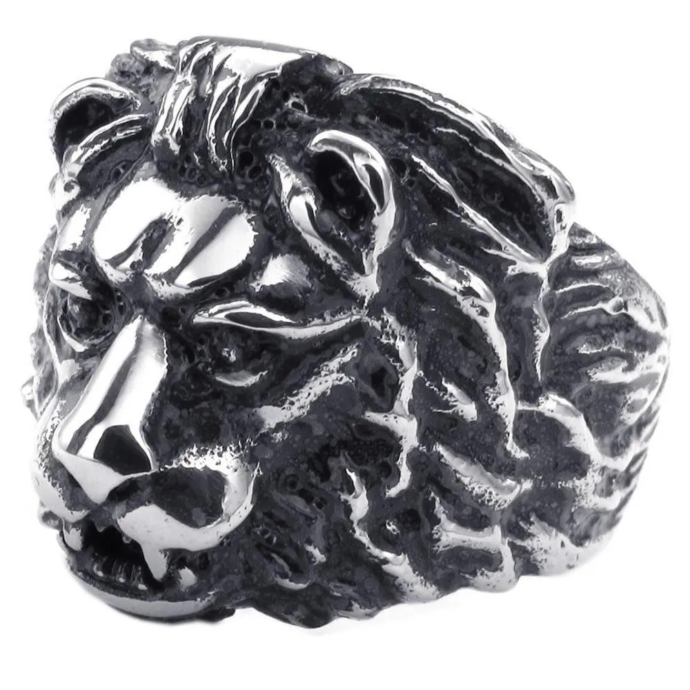 Men 925 Sterling Silver Vintage Lion Head Ring