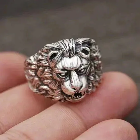 Men 925 Sterling Silver Vintage Lion Head Ring