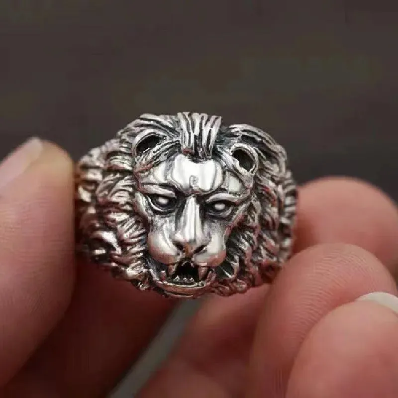 Men 925 Sterling Silver Vintage Lion Head Ring