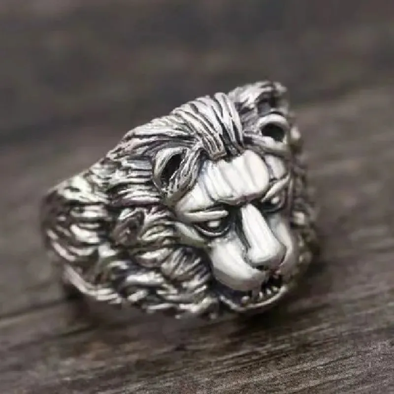 Men 925 Sterling Silver Vintage Lion Head Ring