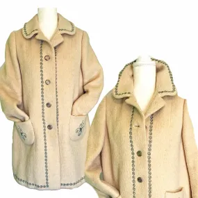 Vintage Cream Wool Swing Coat from West Germany. Waterproof Winter Overcoat.