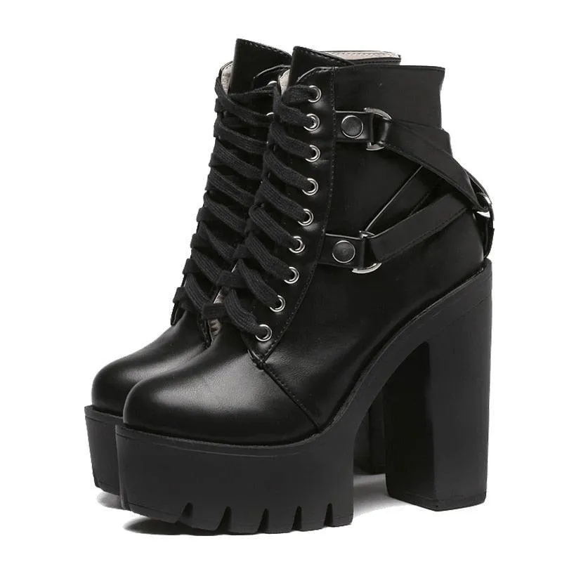 Strappy High Heels Platform Boots