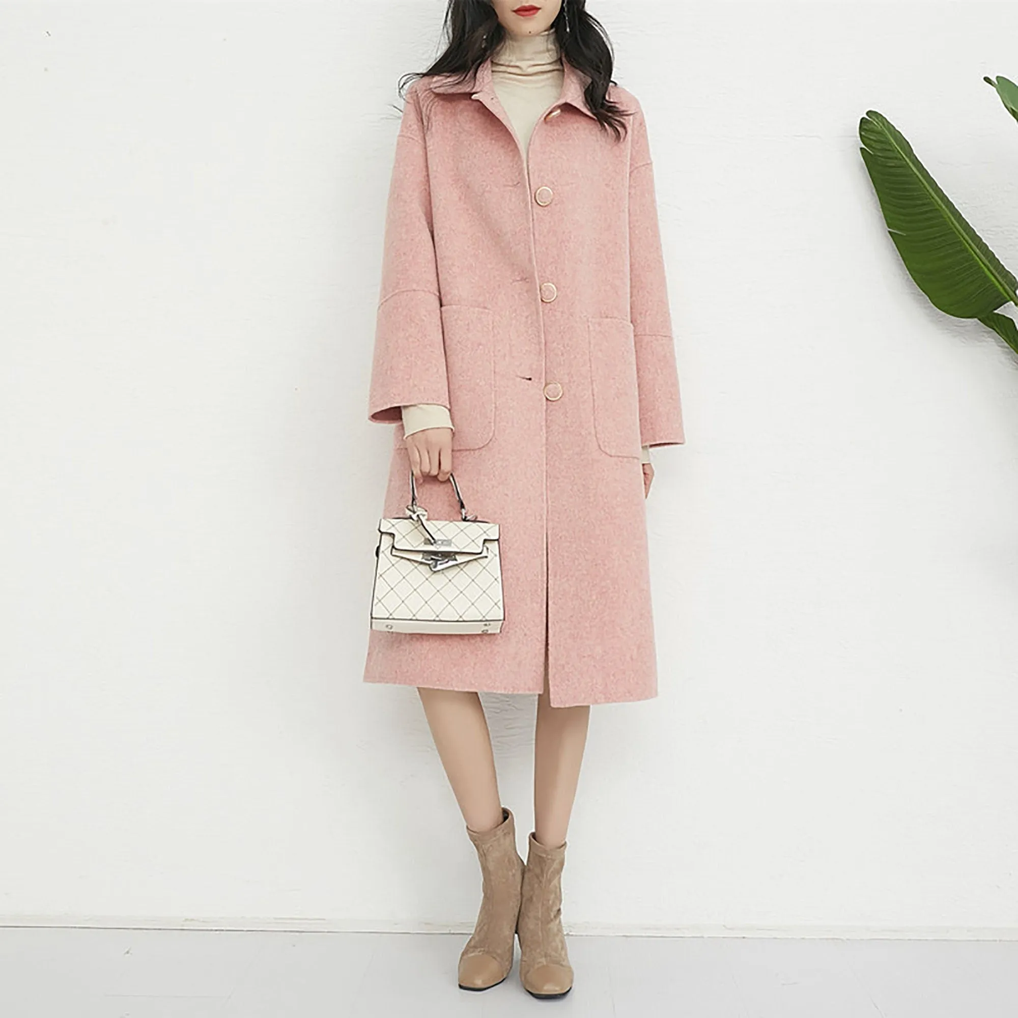 Women Double Faced Wool Long Coat,Handmade Pink Long Wool Coat,Red wool overcoat,Black Wool Long Coat,Single Breasted Wool Coat,Winter Coat