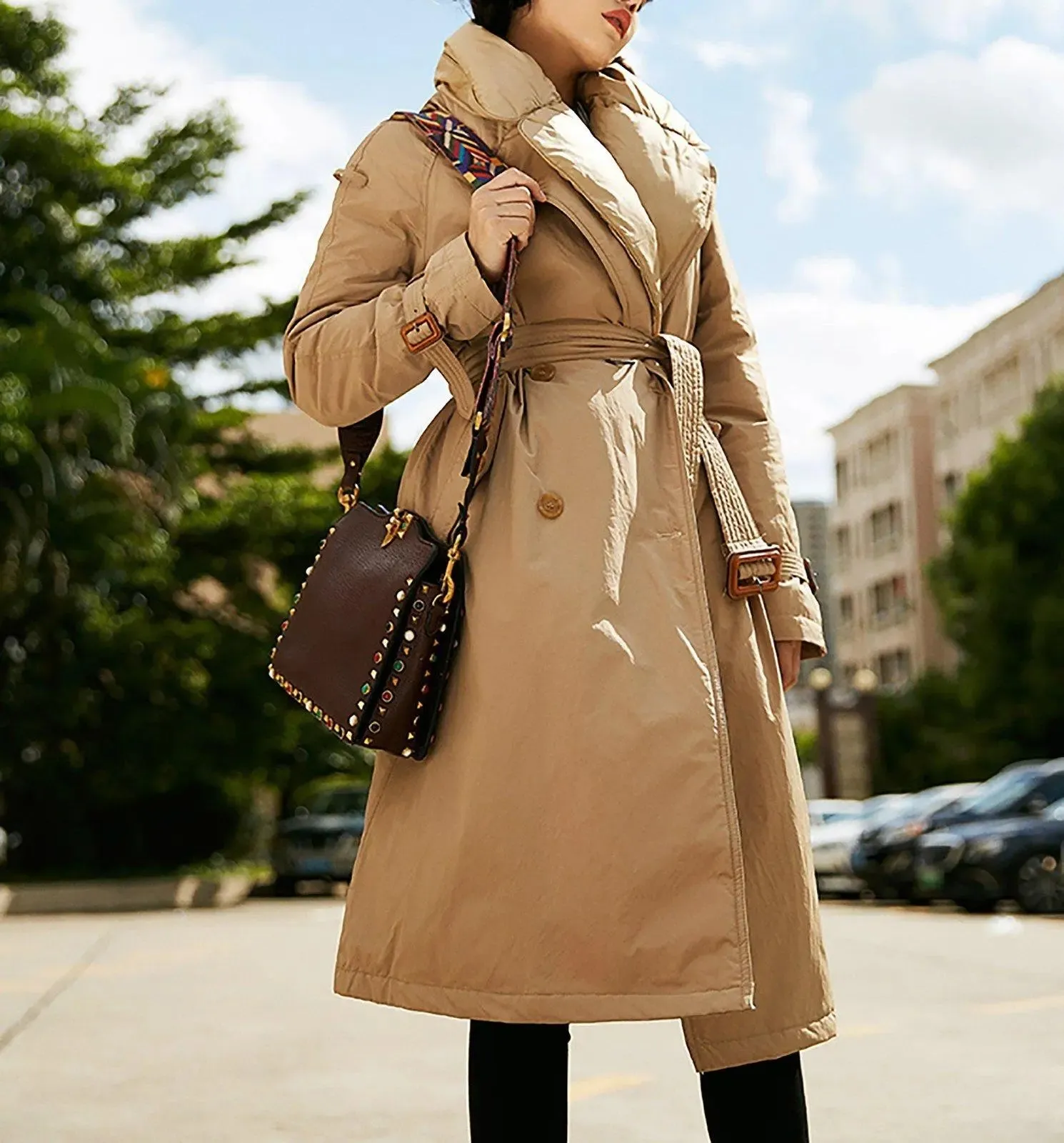 Women Long Down Coat,Khaki Thick Down Coat,Double breasted down coat,Warm Puffy Coat,Warm Winter Coat,Khaki Down Puffer Coat,Down Overcoat