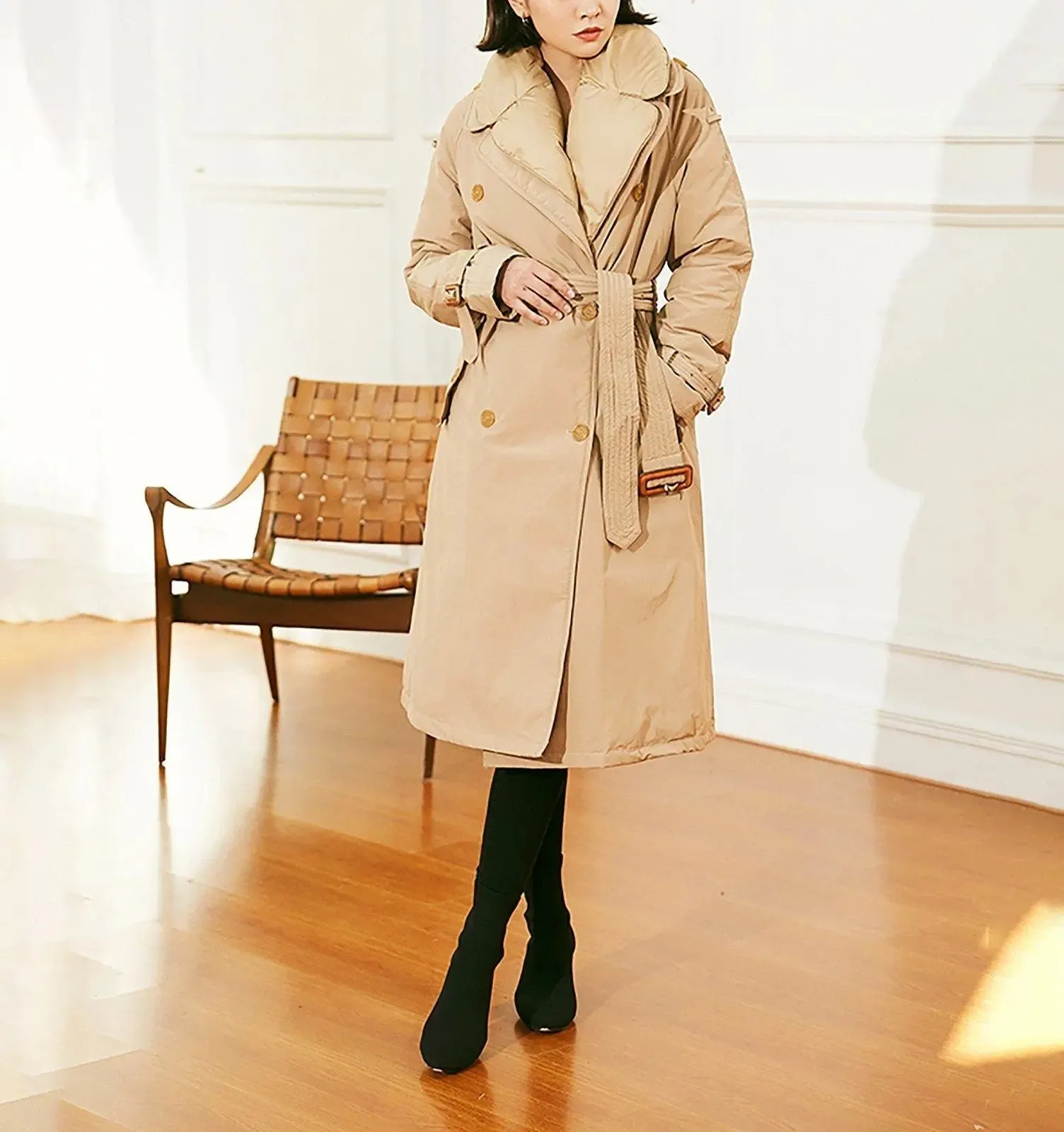 Women Long Down Coat,Khaki Thick Down Coat,Double breasted down coat,Warm Puffy Coat,Warm Winter Coat,Khaki Down Puffer Coat,Down Overcoat