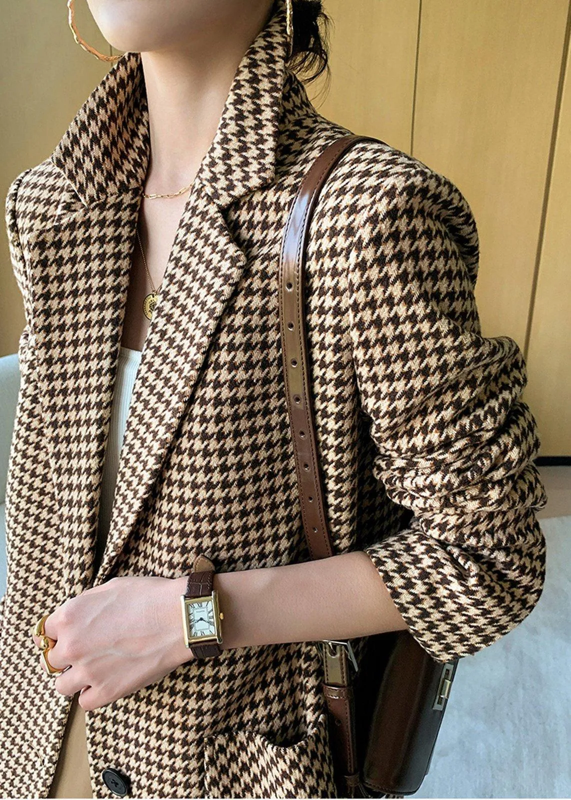 Women Grid Woolen Coat,Wool Blazer Coat,Women Wool Overcoat,Business Belt Coat,Autumn Winter Coat,Women Outerwear,Wool Jacket ,Casual coat