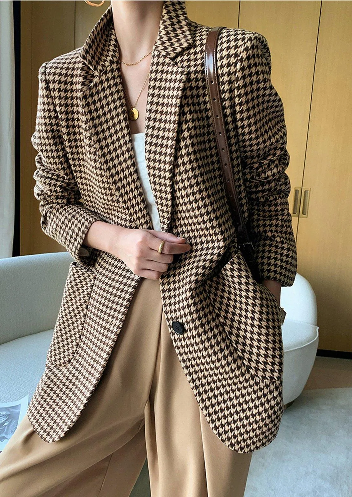 Women Grid Woolen Coat,Wool Blazer Coat,Women Wool Overcoat,Business Belt Coat,Autumn Winter Coat,Women Outerwear,Wool Jacket ,Casual coat