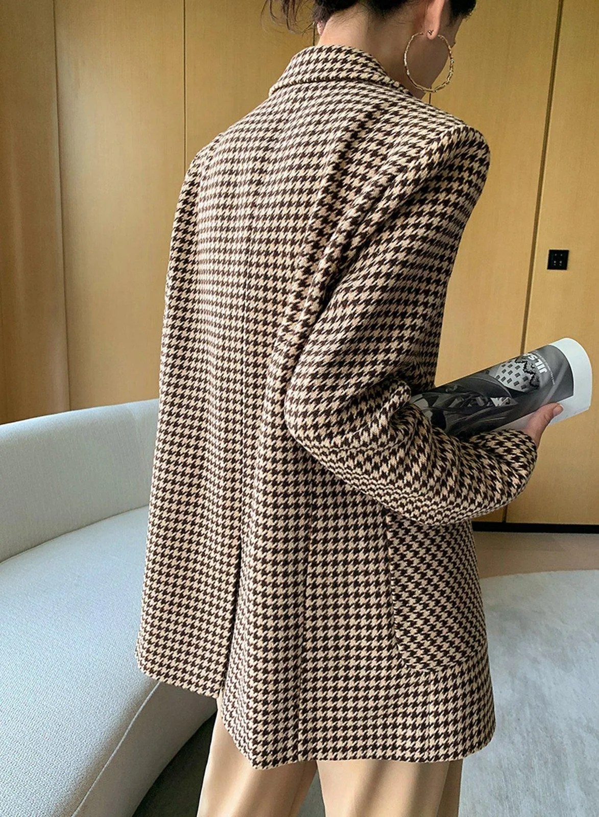 Women Grid Woolen Coat,Wool Blazer Coat,Women Wool Overcoat,Business Belt Coat,Autumn Winter Coat,Women Outerwear,Wool Jacket ,Casual coat