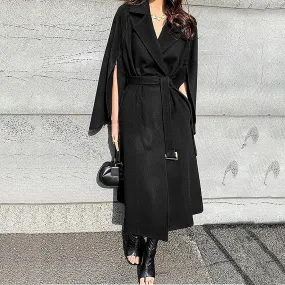 Women Black Wool Coat winter woolen cloak coat Fall Wool Long Coat Oversize Wool Cape Overcoat Outerwear Black Wool Long Trench Coat