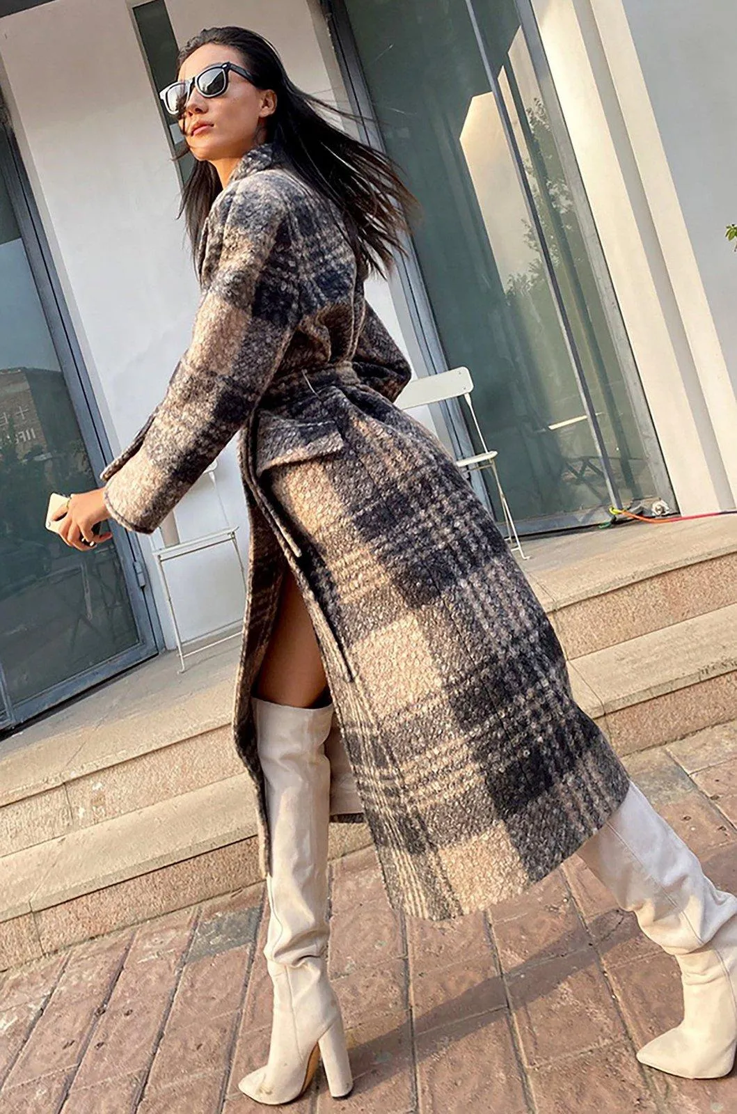 Women Tweed Wool Long Coat,Plaid Long Wool Coat,Thick Wool Overcoat,Handmade wool coat,Double Breasted Coat,Wool Reefer Coat,Winter Coat