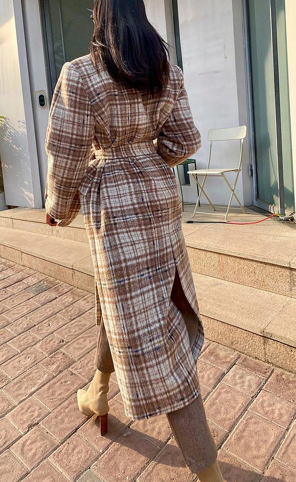 Women Tweed Wool Long Coat,Plaid Long Wool Coat,Thick Wool Overcoat,Handmade wool coat,Double Breasted Coat,Wool Reefer Coat,Winter Coat