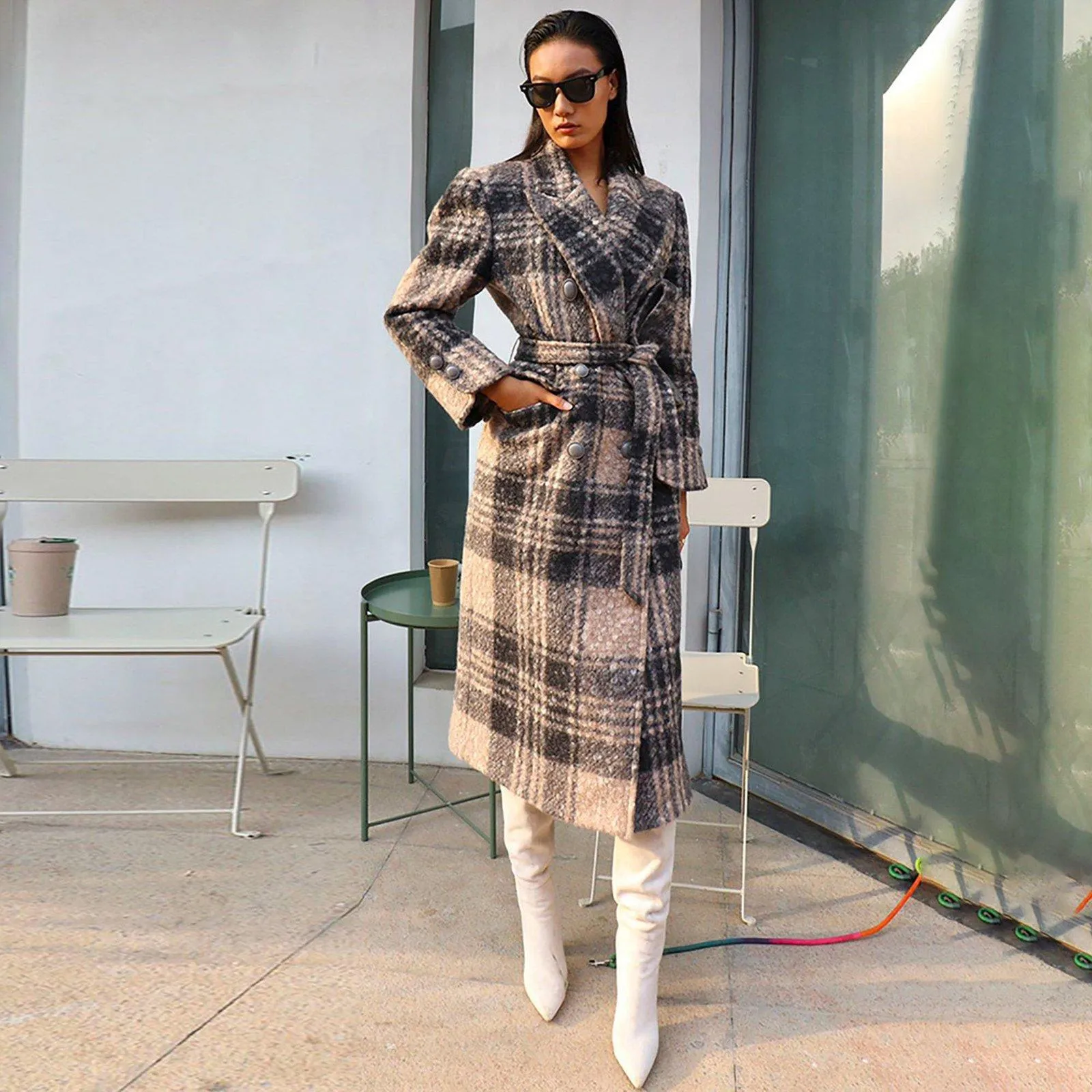 Women Tweed Wool Long Coat,Plaid Long Wool Coat,Thick Wool Overcoat,Handmade wool coat,Double Breasted Coat,Wool Reefer Coat,Winter Coat