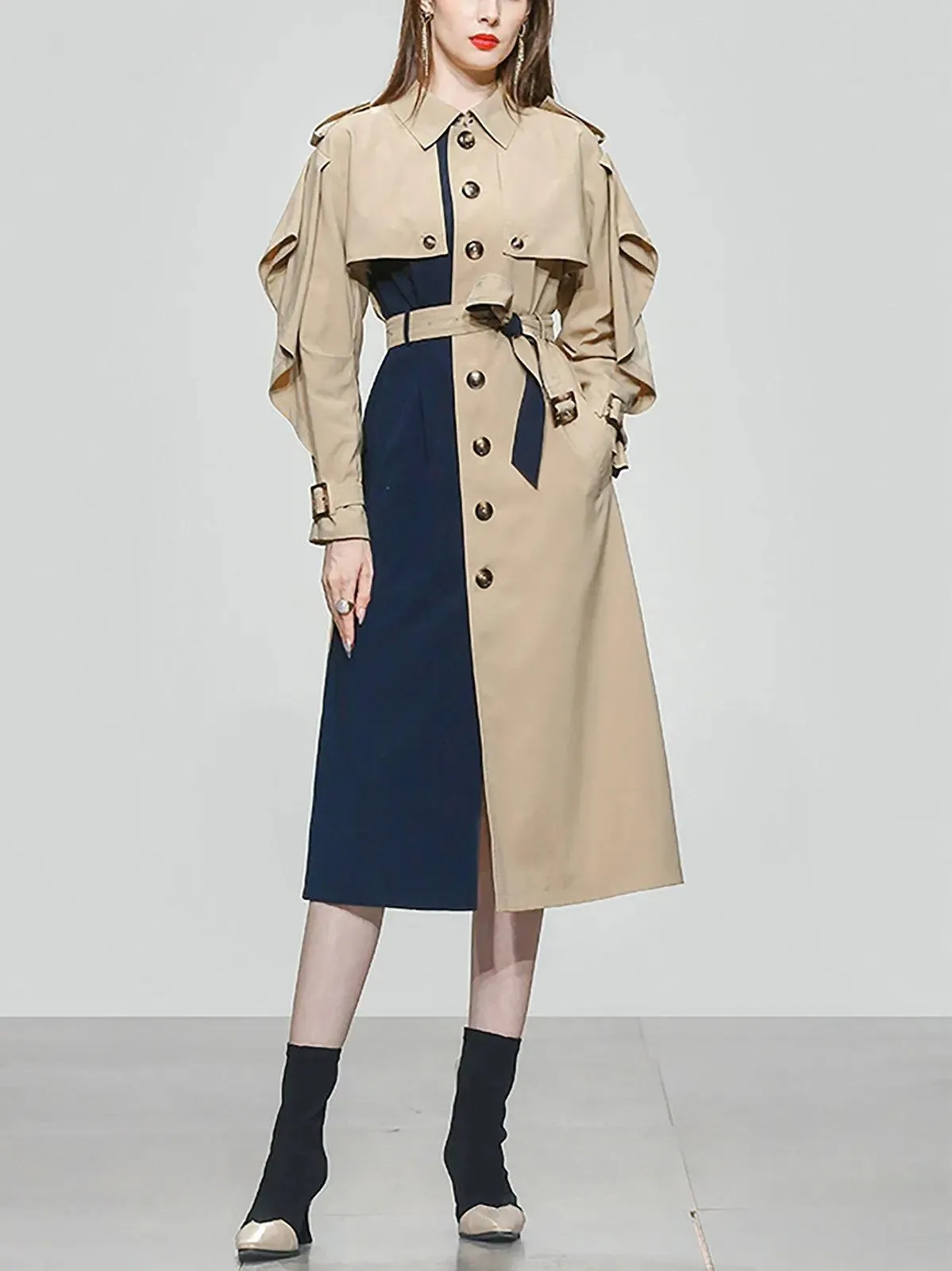 Belle Colorblock Single Breasted Light Trench Coat