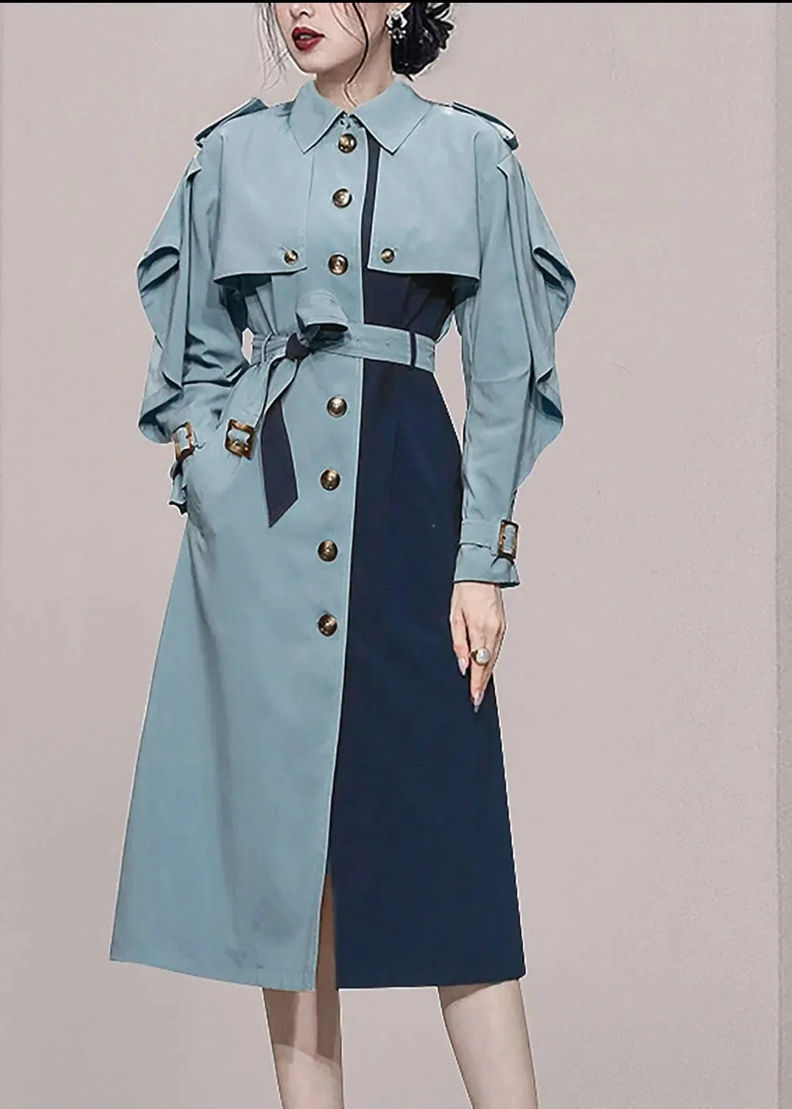 Belle Colorblock Single Breasted Light Trench Coat