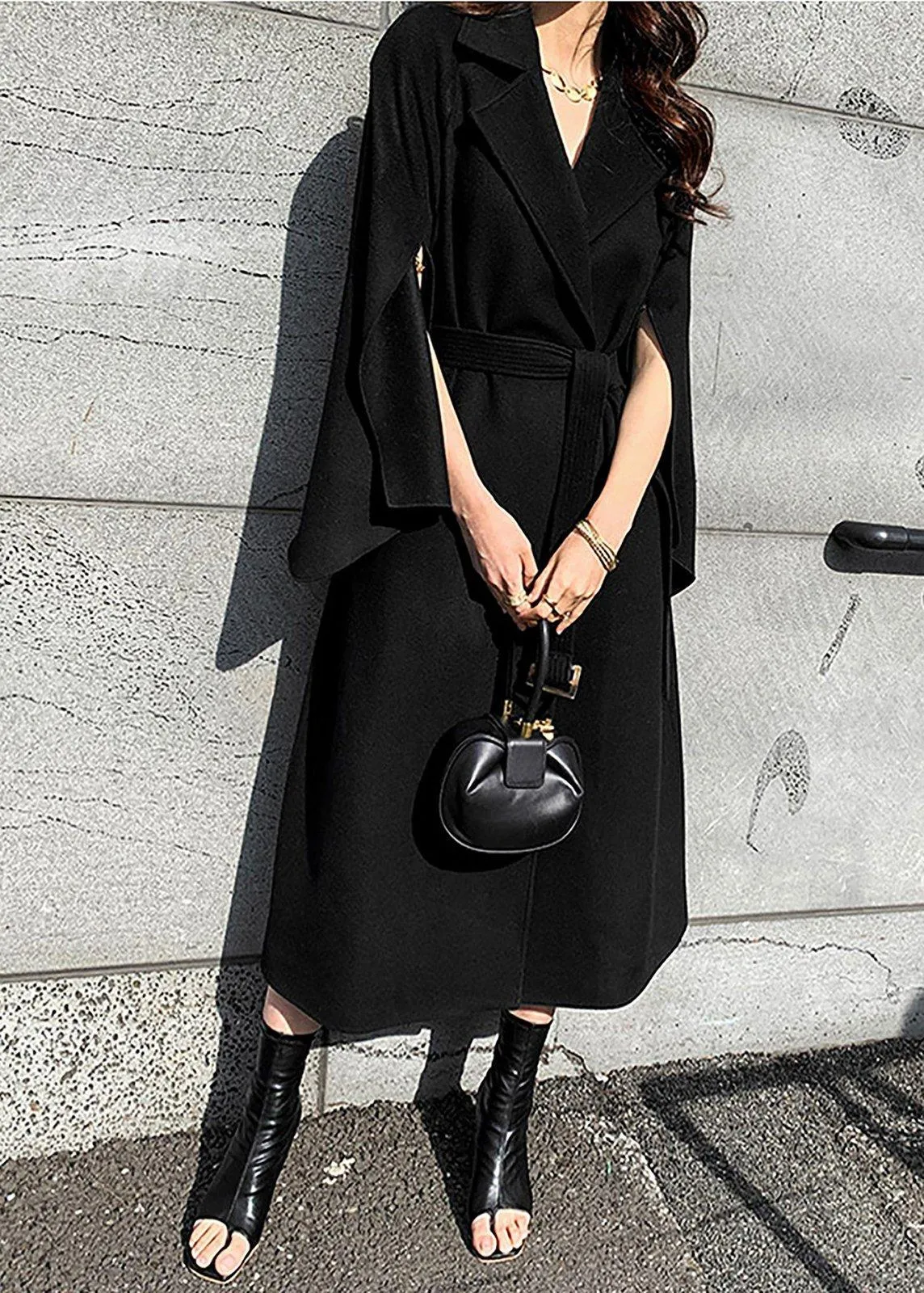 Women Black Wool Coat winter woolen cloak coat Fall Wool Long Coat Oversize Wool Cape Overcoat Outerwear Black Wool Long Trench Coat