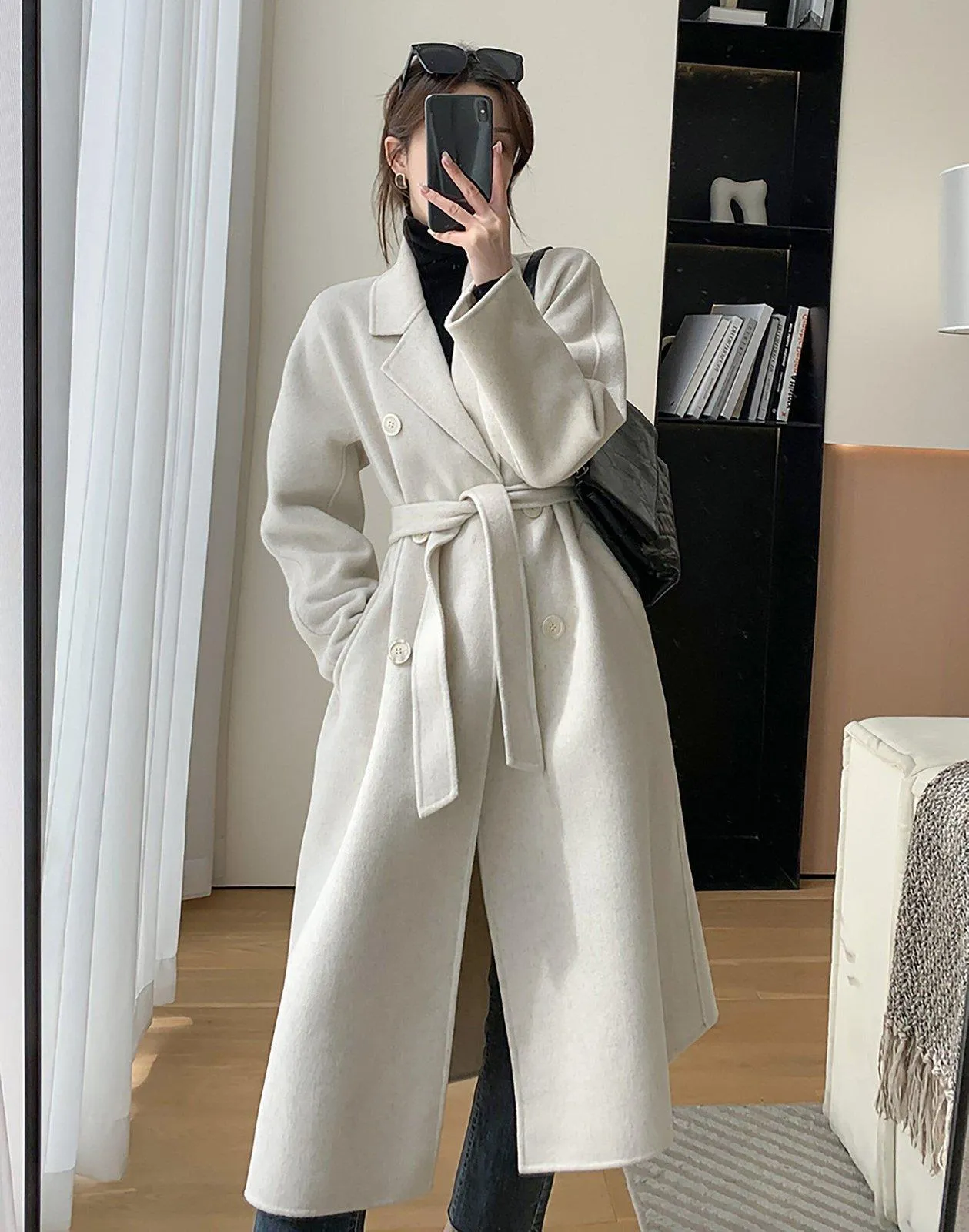 Women Wine Wool Long Coat,Double Faced Wool Overcoat,Wrap Wool Coat,Beige Long Wool Coat,Warm Winter coat,Woolen Coat Outerwear,Wedding Coat