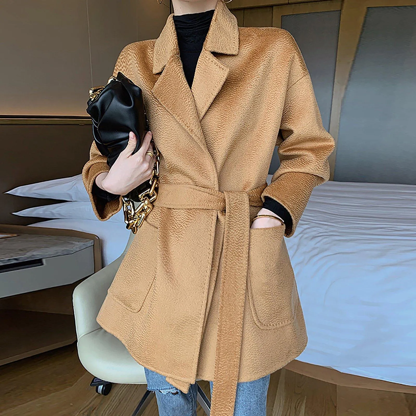 Eva Thigh Length Wrap Wool Coat