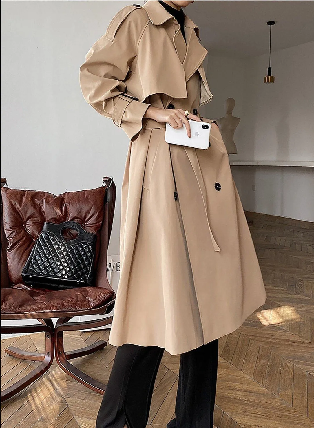 Sally Khaki Storm Flap Double Breasted Trench Coat