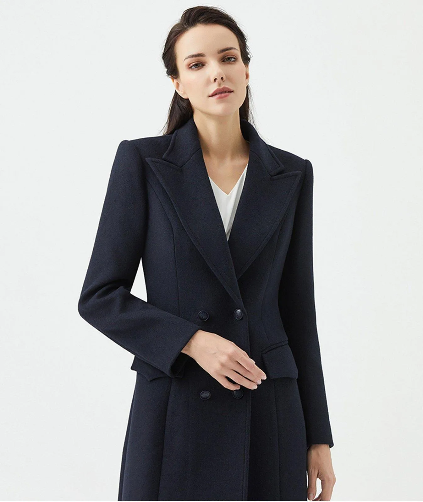 Women Navy blue Wool Coat,Long wool coat,Business wear,Wool Overcoat,Wool Long Coat,Winter Coat,Women Outerwear,Wool Trench Coat,Vivian7