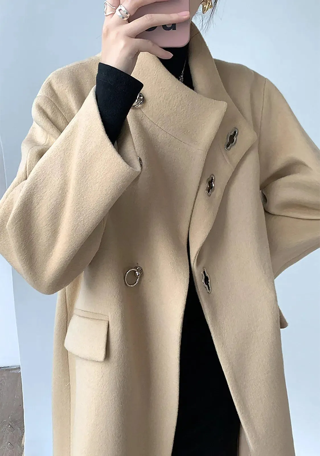 Women Black A-Line Wool Long Coat,Light Camel Long Wool Coat,Wool Overcoat,Winter wool coat,Oversize wool Coat,Black Long Coat,khaki coat