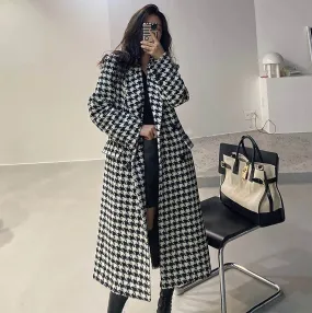 Women Houndstooth Long wool Coat,Plaid Tweed Long Coat,Winter coat women,Tweed Overcoat,Oversize Wool Coat,Double breasted Coat,Reefer coat