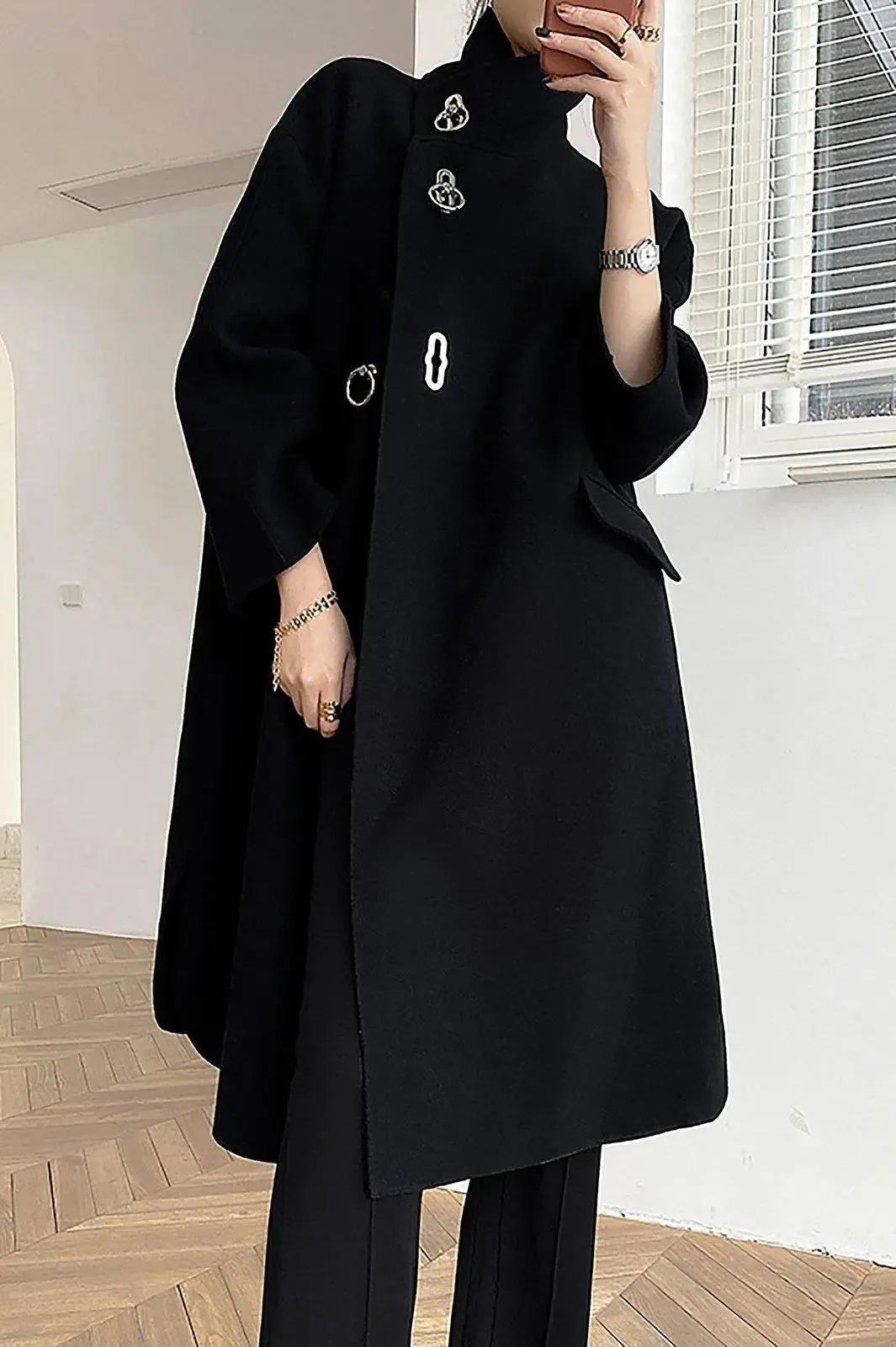 Women Black A-Line Wool Long Coat,Light Camel Long Wool Coat,Wool Overcoat,Winter wool coat,Oversize wool Coat,Black Long Coat,khaki coat