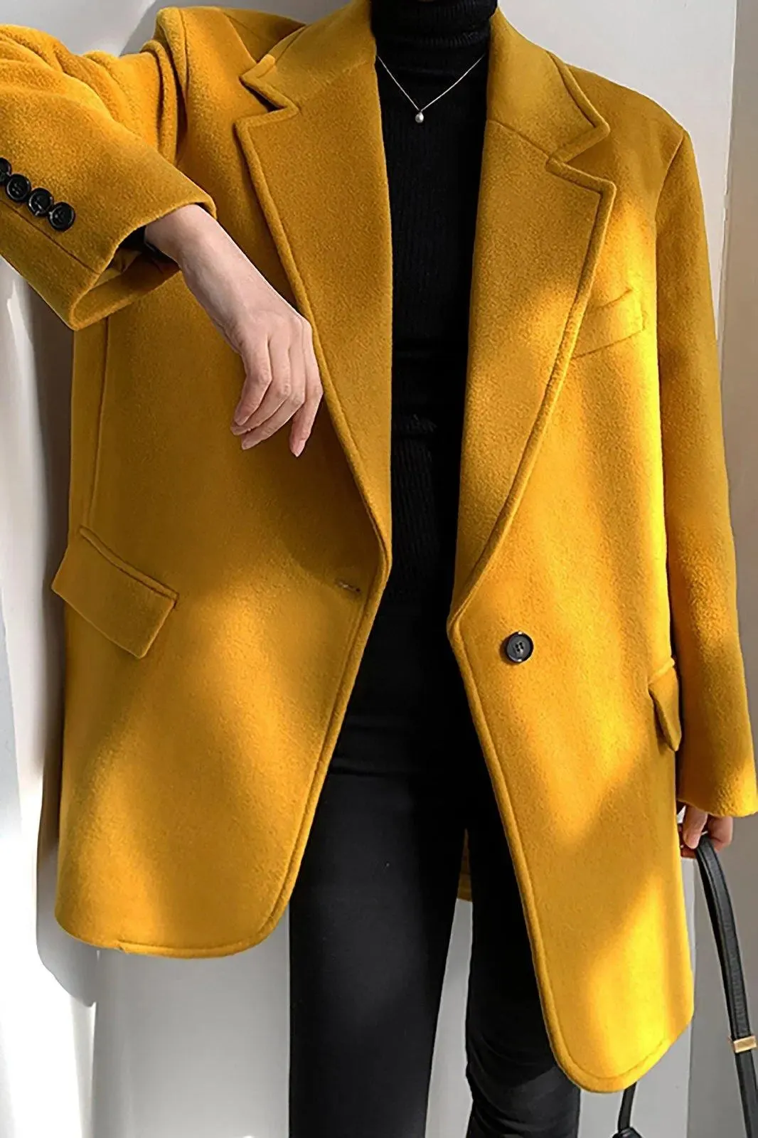 Women's Wool Coat,Yellow Wool Blazer Coat,Oversize Wool Suit Coat,Black Wool Blazer Coat,Loose Suit Women,Autumn Winter Coat,Wool Overcoat