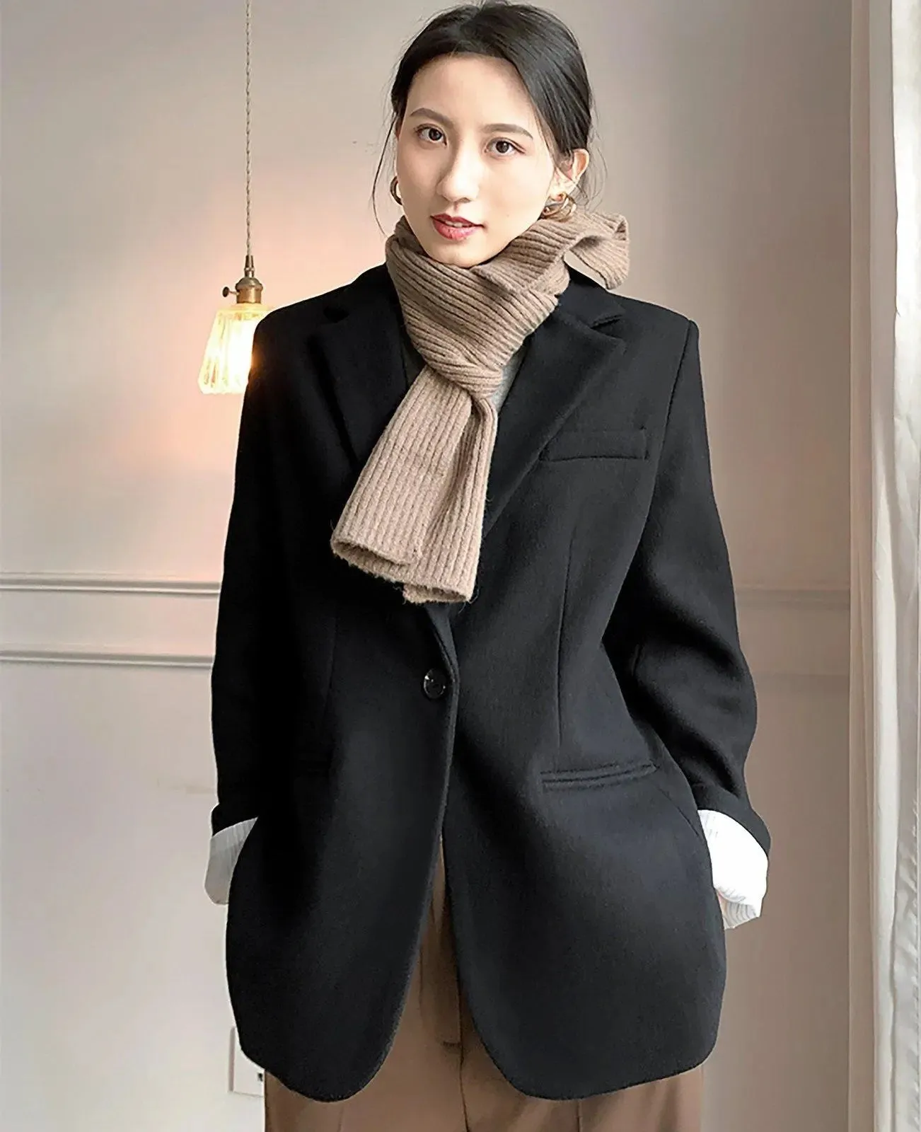 Women's Wool Coat,Yellow Wool Blazer Coat,Oversize Wool Suit Coat,Black Wool Blazer Coat,Loose Suit Women,Autumn Winter Coat,Wool Overcoat