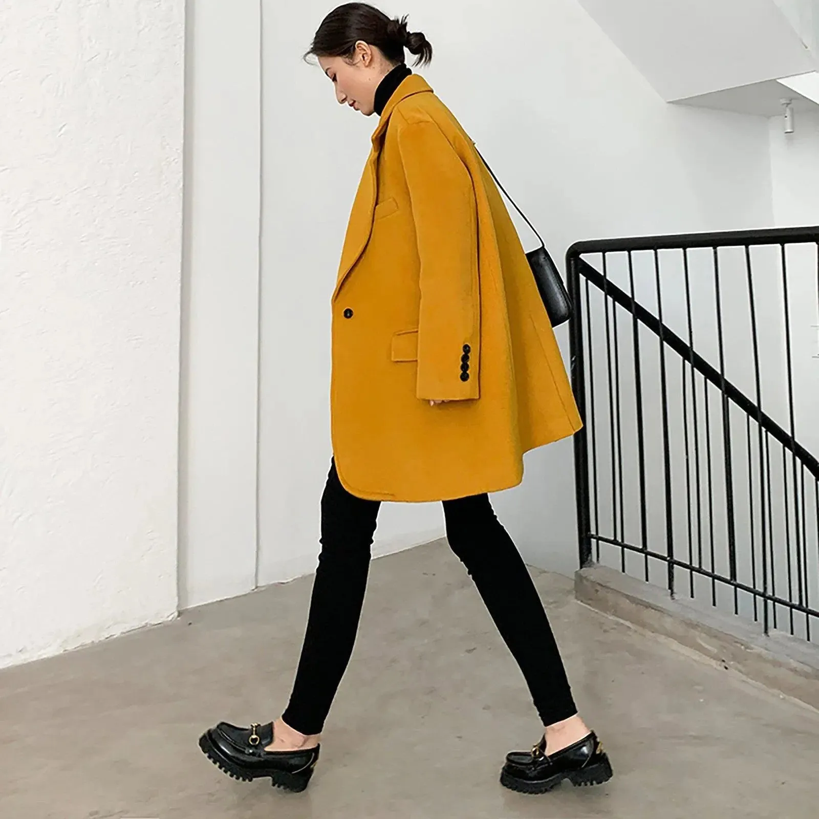 Women's Wool Coat,Yellow Wool Blazer Coat,Oversize Wool Suit Coat,Black Wool Blazer Coat,Loose Suit Women,Autumn Winter Coat,Wool Overcoat