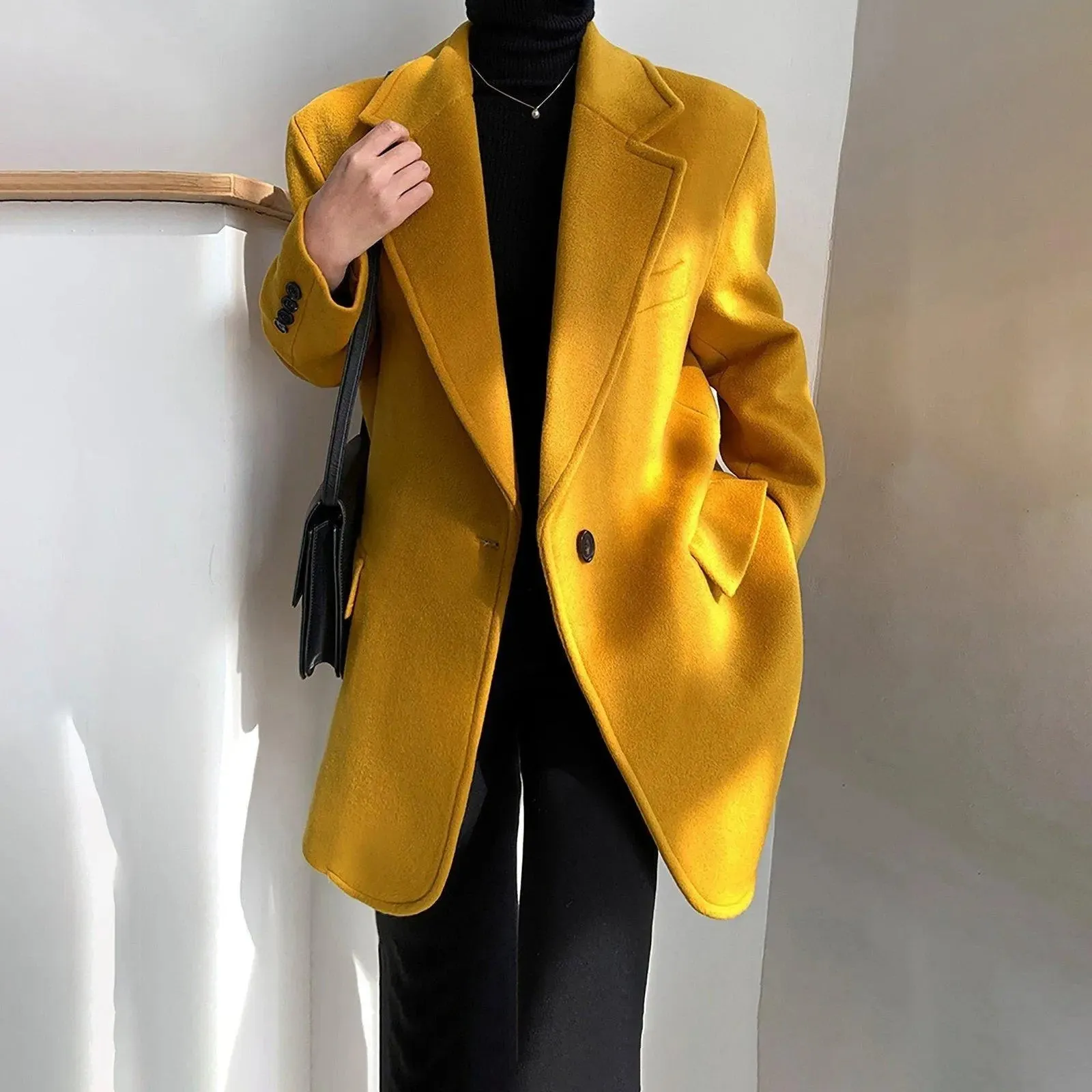 Women's Wool Coat,Yellow Wool Blazer Coat,Oversize Wool Suit Coat,Black Wool Blazer Coat,Loose Suit Women,Autumn Winter Coat,Wool Overcoat