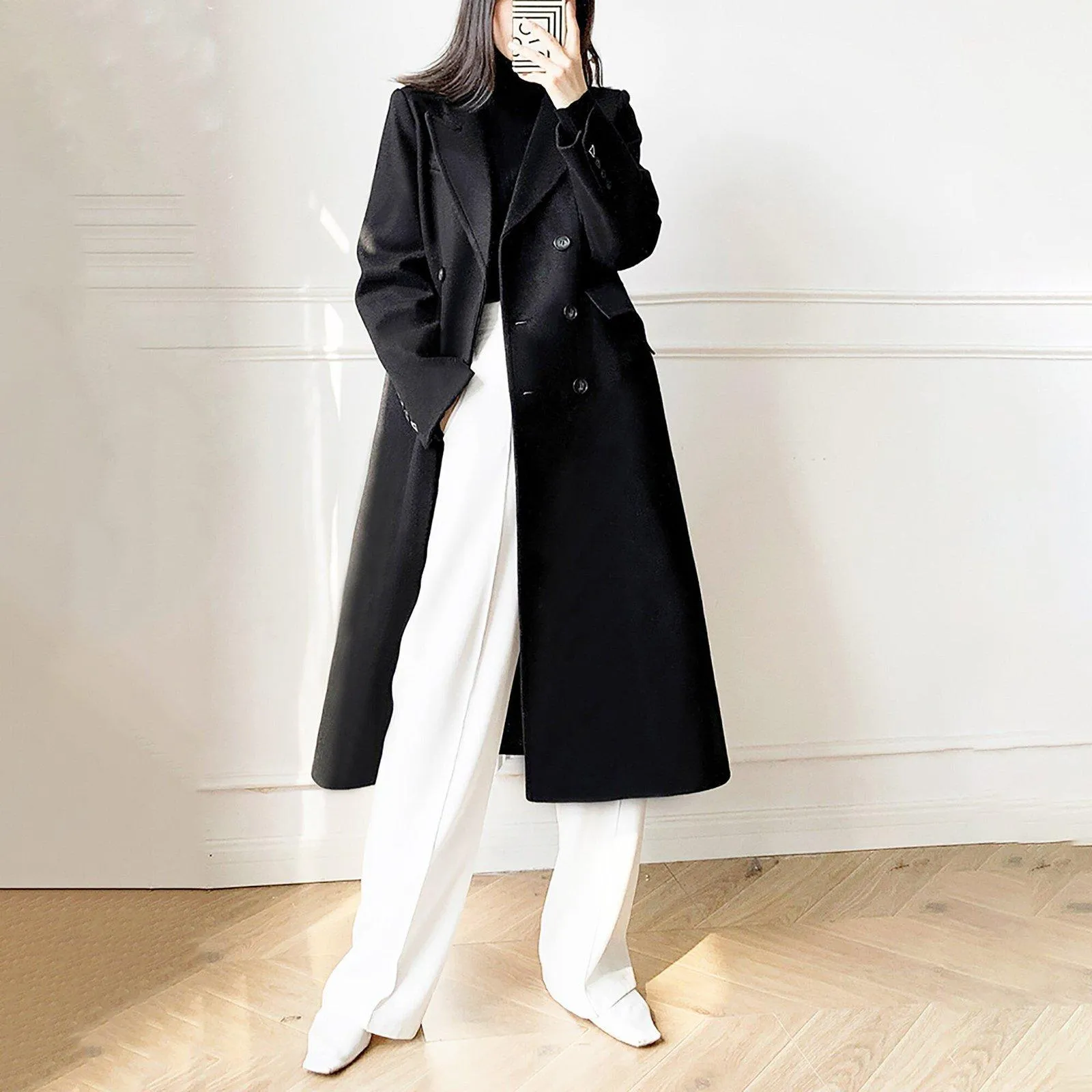 Women Black Oversize Double Breasted Woolen coat,loose over-the-knee Wool Blend Reefer Coat,Fall Winter wool Overcoat,Camel Wool Trench Coat