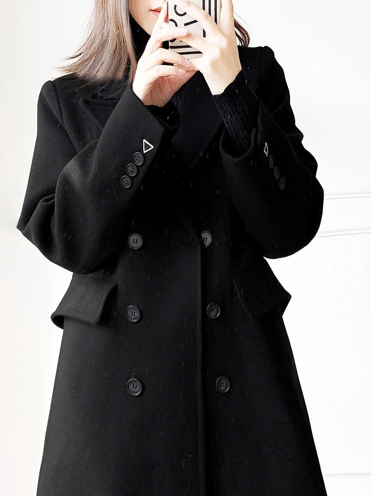 Women Black Oversize Double Breasted Woolen coat,loose over-the-knee Wool Blend Reefer Coat,Fall Winter wool Overcoat,Camel Wool Trench Coat