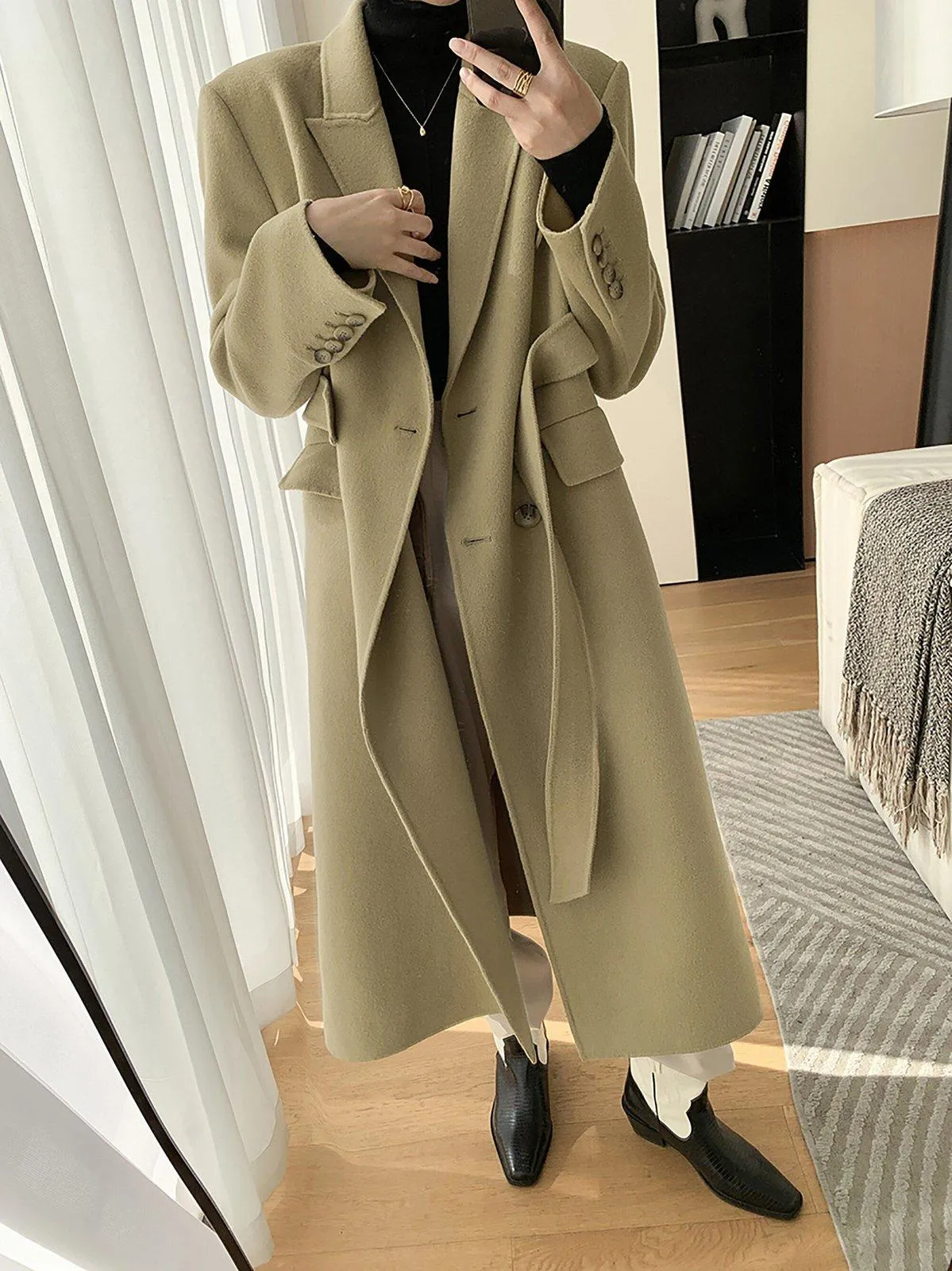 Women Olive Green Wool Long Coat,Double Faced Long Wool Coat,Warm Winter Coat,Wool Overcoat,Double breasted Woolen Coat,Beige Long Wool Coat