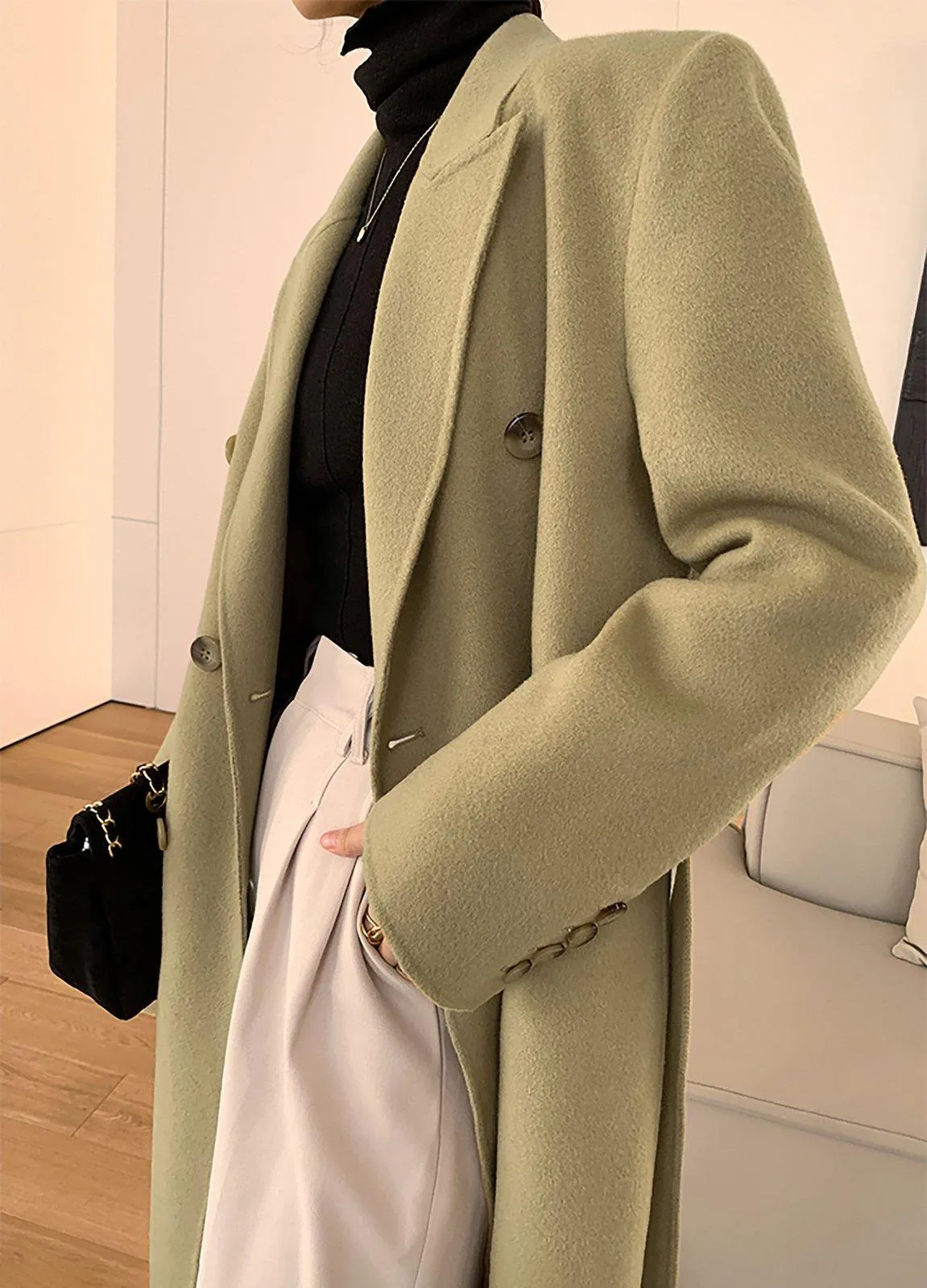 Women Olive Green Wool Long Coat,Double Faced Long Wool Coat,Warm Winter Coat,Wool Overcoat,Double breasted Woolen Coat,Beige Long Wool Coat