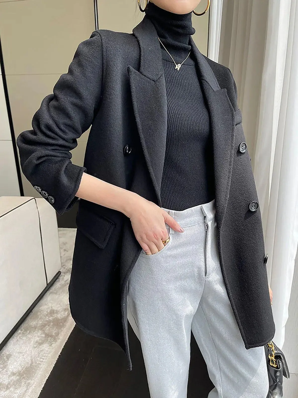 Women Wool Coat,Oversize Wool Overcoat,Beige Wool Blazer,Blue Wool Suit,Black Woolen Coat,Loose Wool Suit,Autumn winter Wool Blazer Jacket