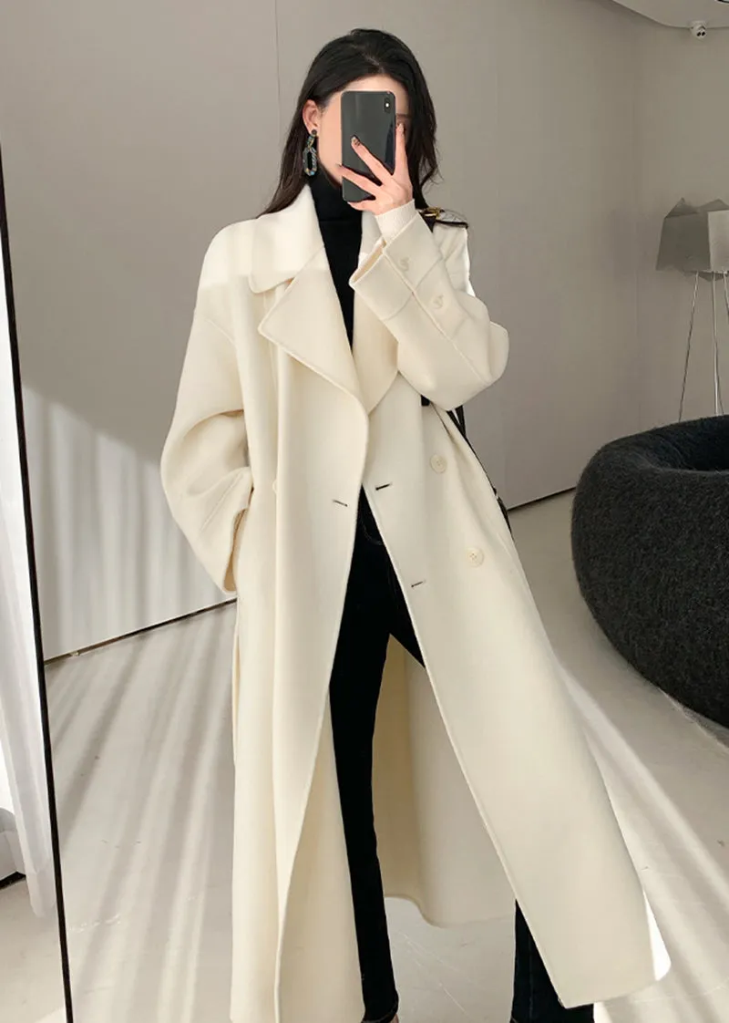 Women Double Faced Wool Long Coat,Handmade Coat,White Long Wool Coat,Olive Wool Overcoat,Wrap Wool Coat,Warm Winter Coat,Oversize Wool Coat