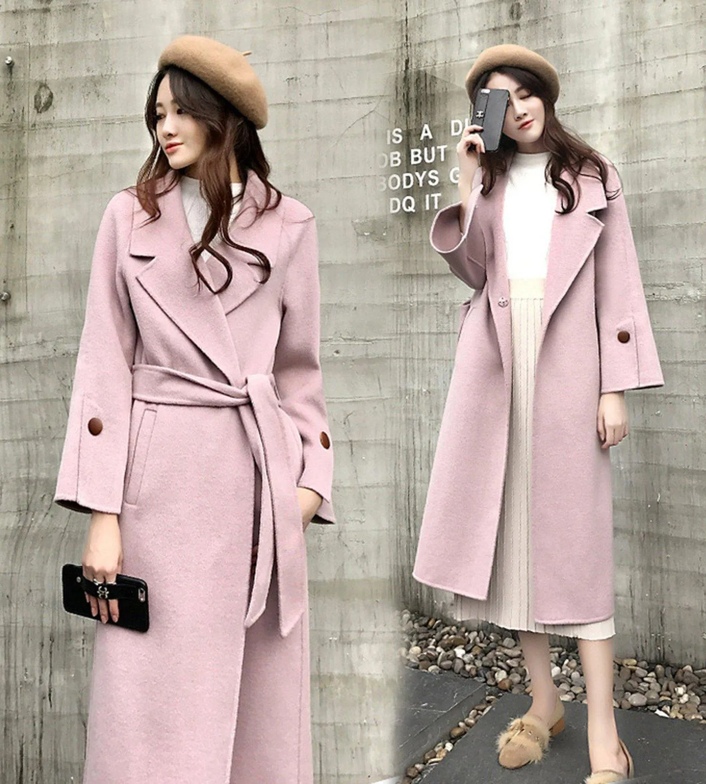 Women Pink Wool Coat,Long Wool Coat,Women Wool Overcoat,Wrap Wool Coat,Winter Wool Coat,Wool Trench Coat For Women,Pink Long Wool Coat