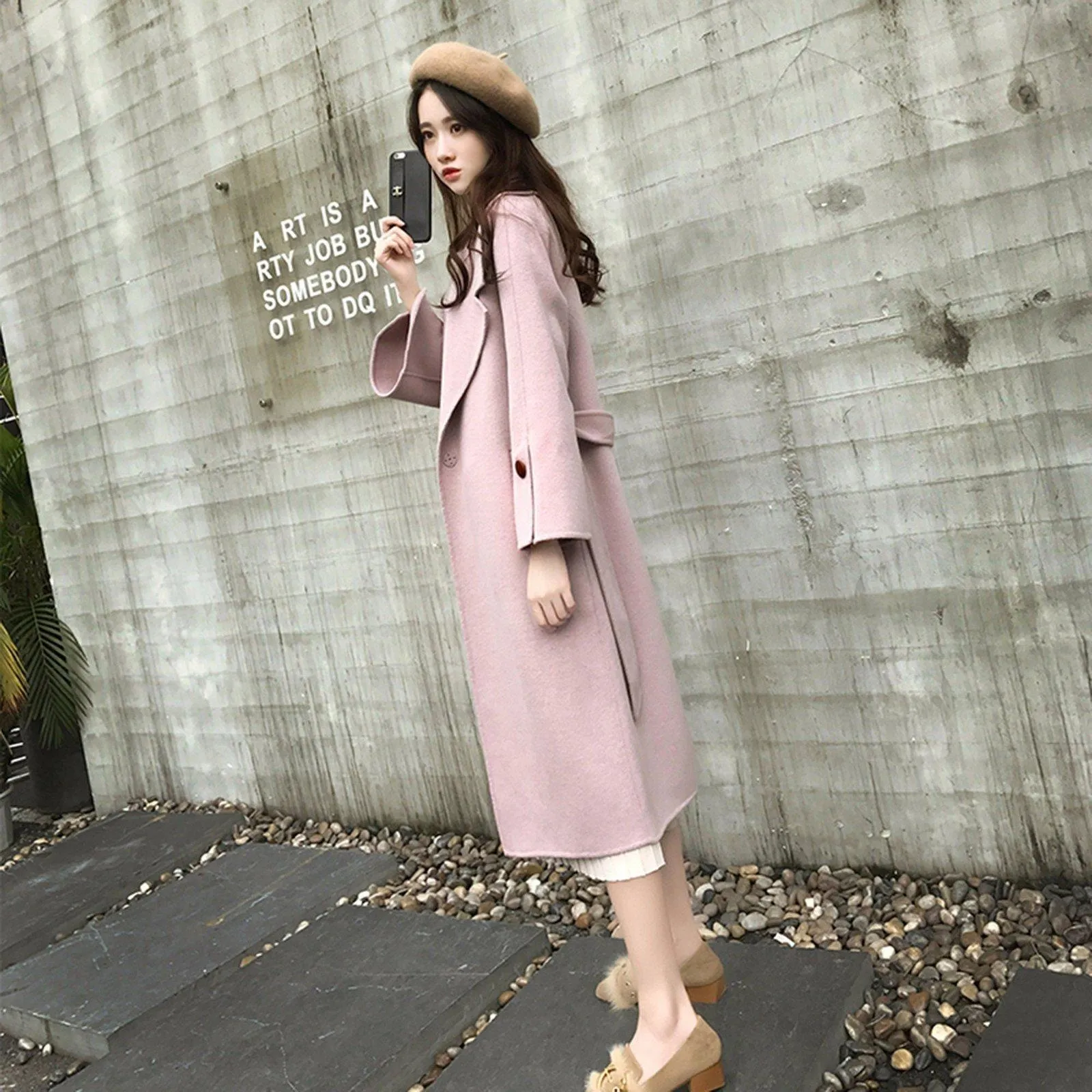 Women Pink Wool Coat,Long Wool Coat,Women Wool Overcoat,Wrap Wool Coat,Winter Wool Coat,Wool Trench Coat For Women,Pink Long Wool Coat