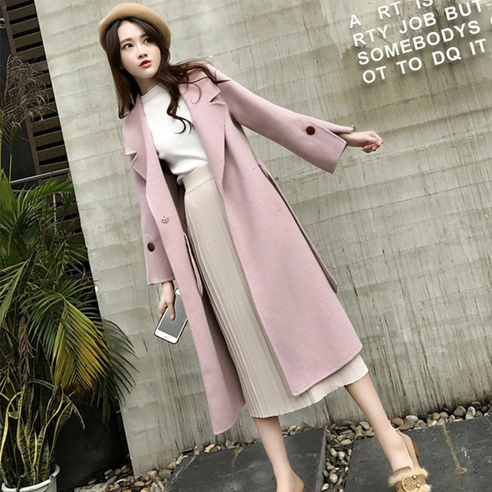 Women Pink Wool Coat,Long Wool Coat,Women Wool Overcoat,Wrap Wool Coat,Winter Wool Coat,Wool Trench Coat For Women,Pink Long Wool Coat