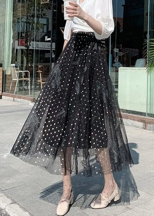 Women Black Embroidered High Waist Tulle A line Skirts AS1074