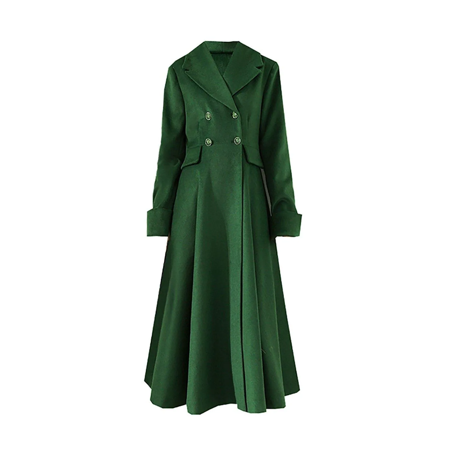 Women Green Wool Long Coat,Thicken Wool Overcoat,Double Breasted Coat,A line Wool Trench Reefer Coat,Warm Winter Coat,Green Long Wool Coat