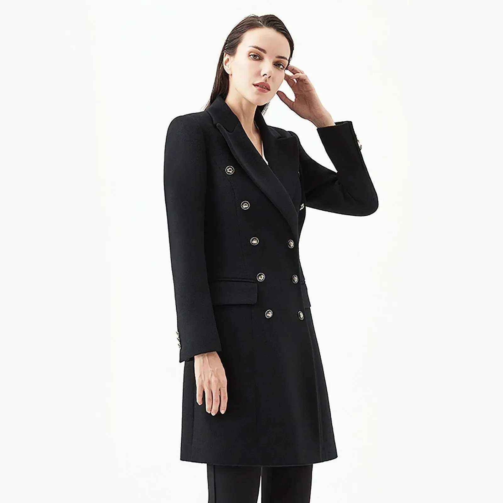 Women Wool Mid-Length Coat,Stewardess business wear,Plus Size Wool Overcoat,Black Wool Coat,Navyblue Wool Trench Coat,Custom Wool Coat Women