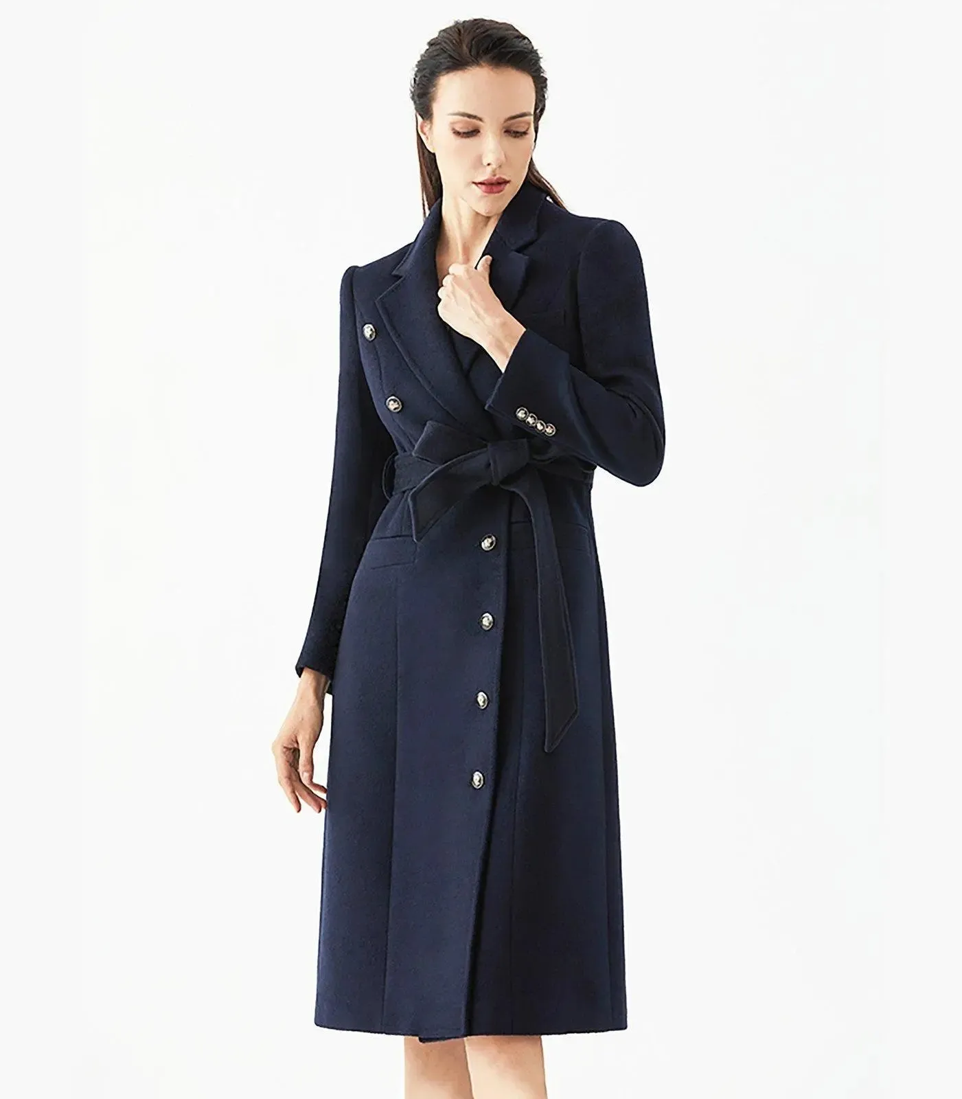 Women Wool Mid-Length Coat,Stewardess business wear,Plus Size Wool Overcoat,Black Wool Coat,Navyblue Wool Trench Coat,Custom Wool Coat Women