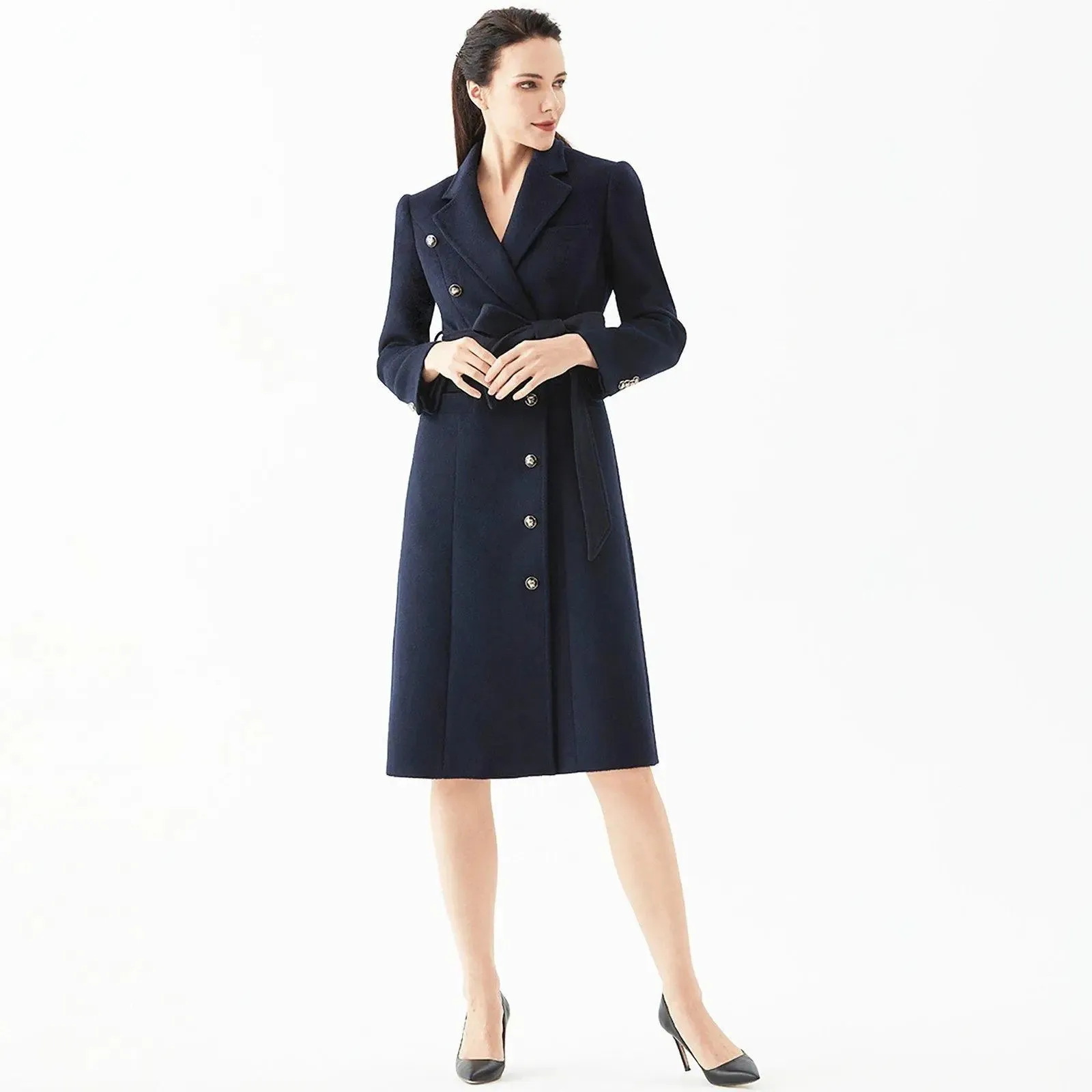 Women Wool Mid-Length Coat,Stewardess business wear,Plus Size Wool Overcoat,Black Wool Coat,Navyblue Wool Trench Coat,Custom Wool Coat Women