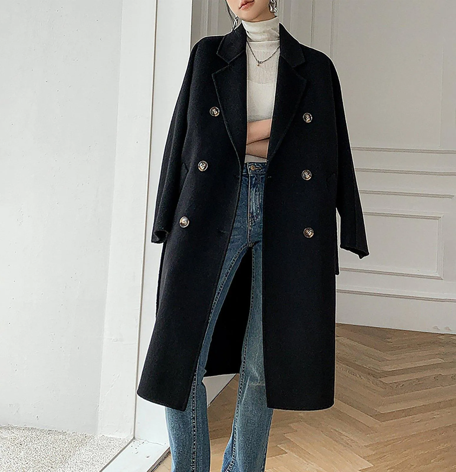 Women Double Faced Wool Overcoat,Camel Wool long coat,Oversize Wool Coat,Wrap Wool Coat,Warm Winter Coat,Cashmere Coat,Grey Long Woolen Coat