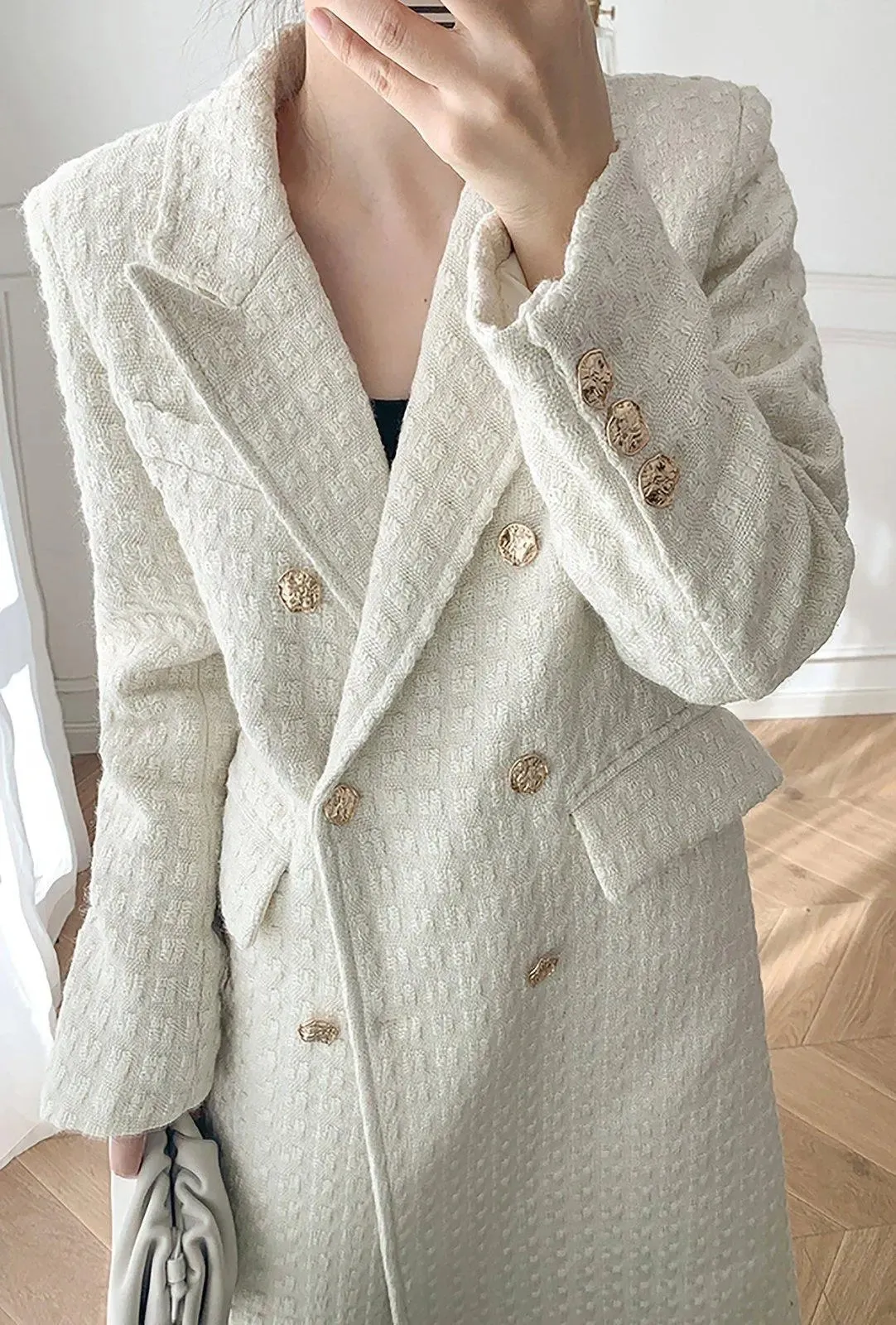 Women White Tweed Overcoat,Double breasted Coat,White Long Tweed Coat,Autumn Winter Coat women,Off white long coat,Fall coat women,Outerwear