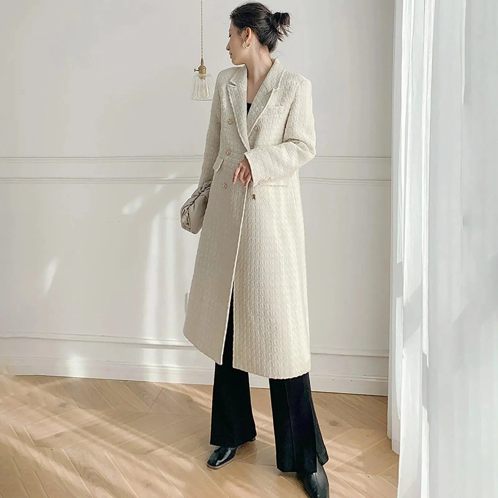 Women White Tweed Overcoat,Double breasted Coat,White Long Tweed Coat,Autumn Winter Coat women,Off white long coat,Fall coat women,Outerwear