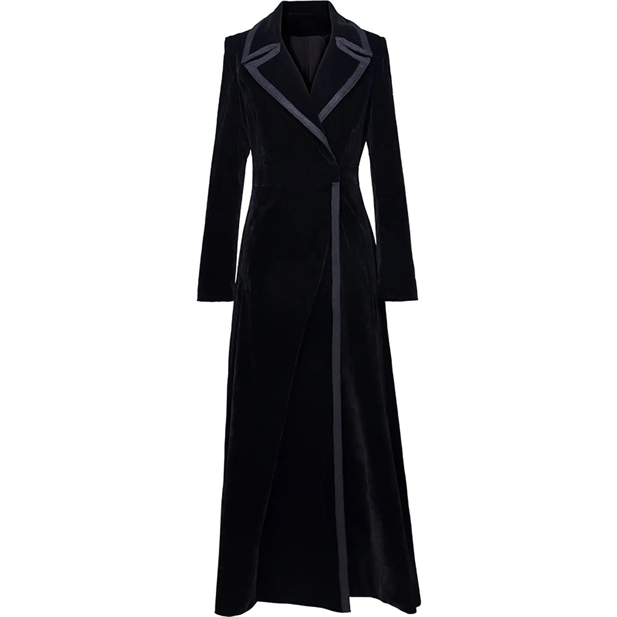 Women Winter Lapel Black Velvet Long Overcoat,Fall Trench Coat,Black Long Maxi Coat,Parka Overcoat Outwear,Blend Coat,overcoat female