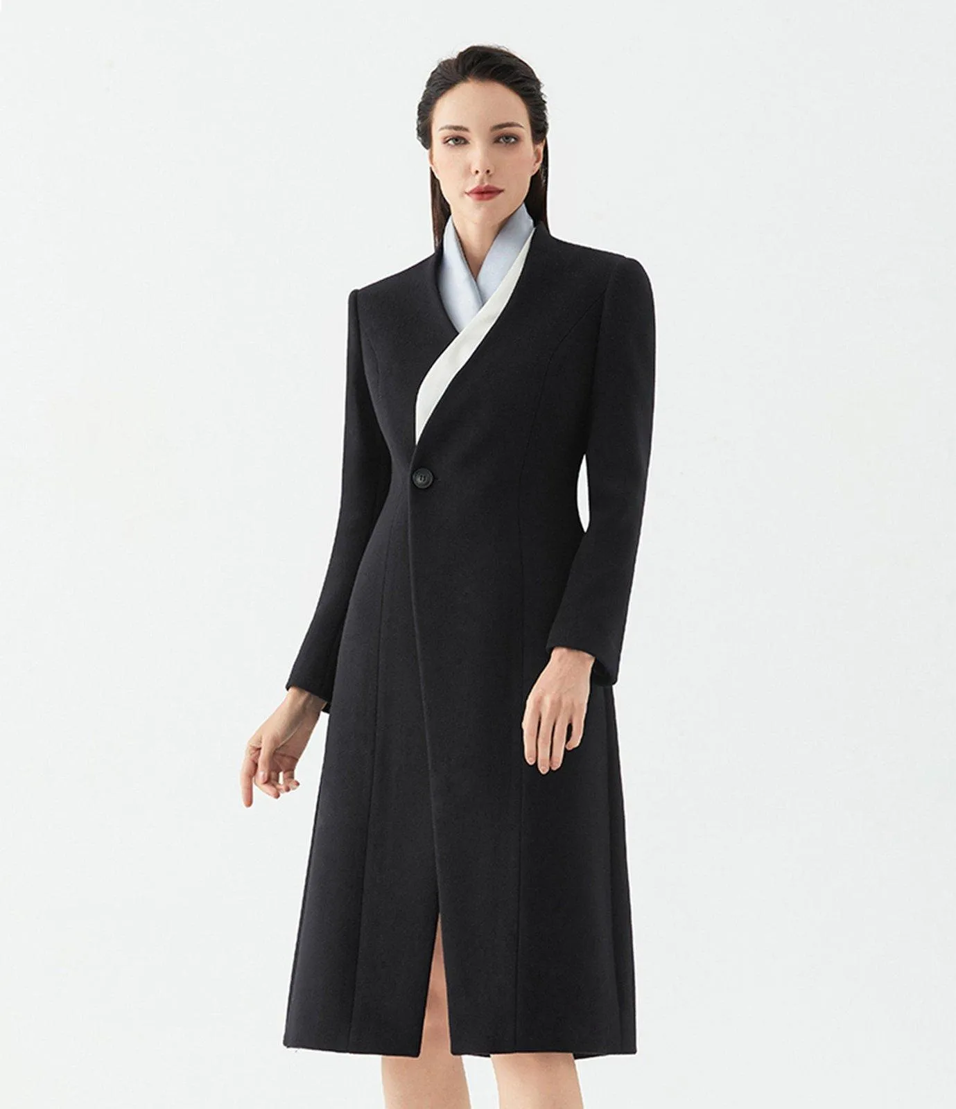 Heidi One Button Collarless Wool Blend Coat