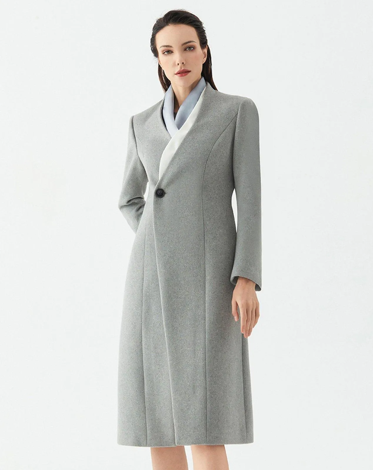 Heidi One Button Collarless Wool Blend Coat